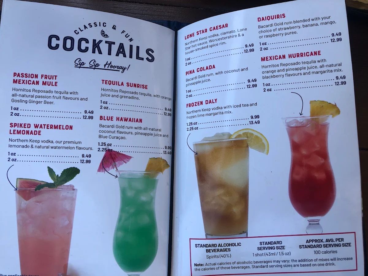 Menu, Lone Star Texas Grill