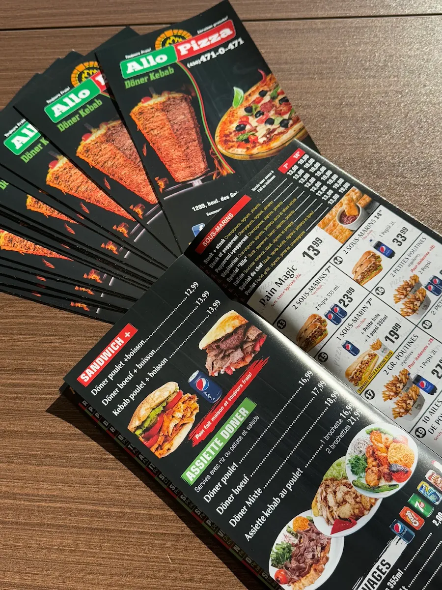 Menu, Allo Pizza Terrebonne