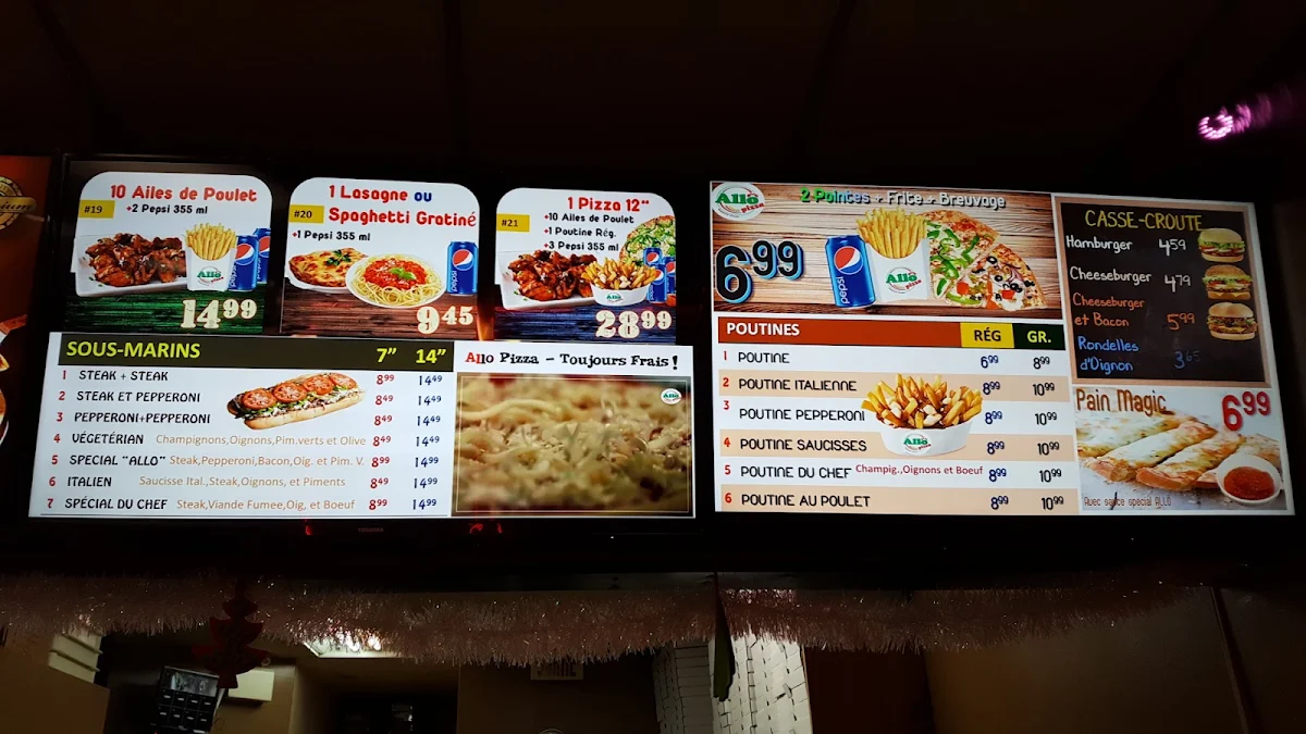 Menu, Allo Pizza Terrebonne
