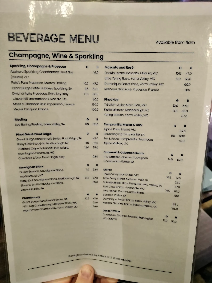 Menu, Dazzas Bar at RACV Noosa Resort