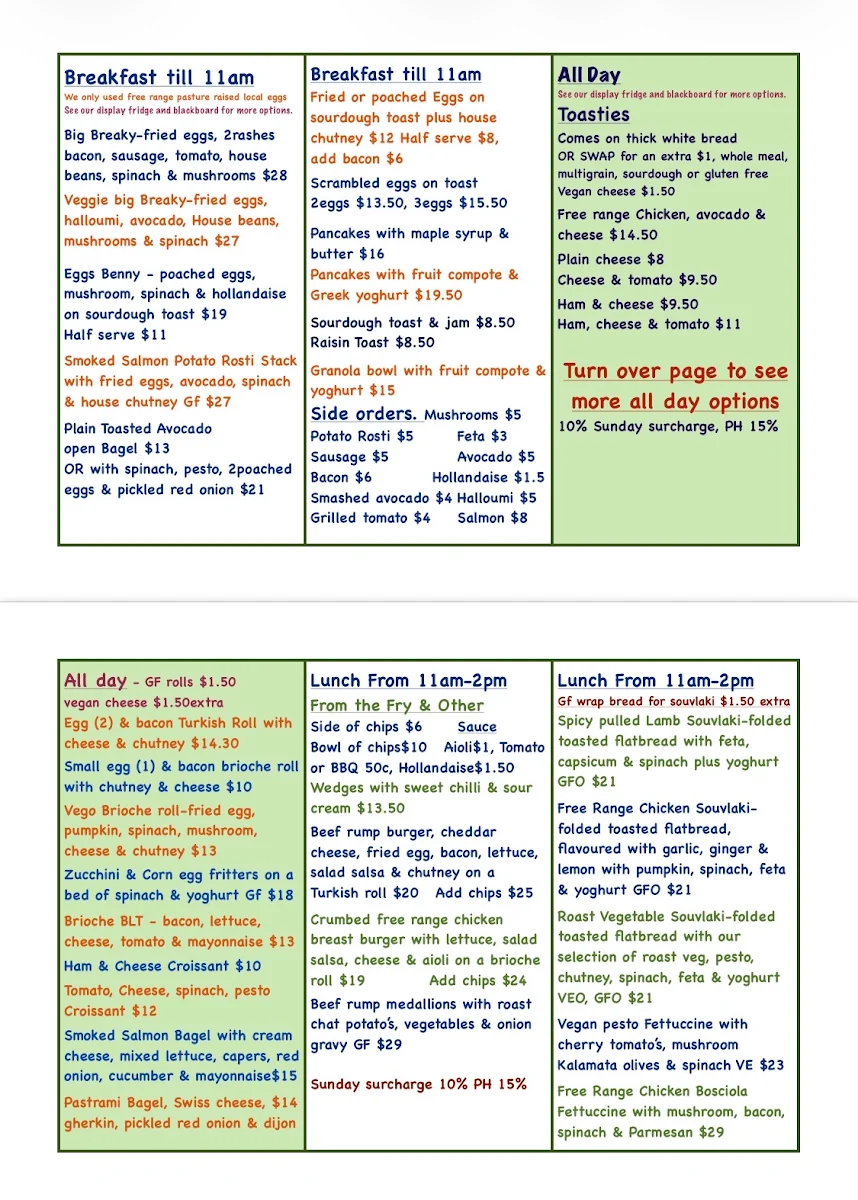 Menu, Rubony’s Cafe