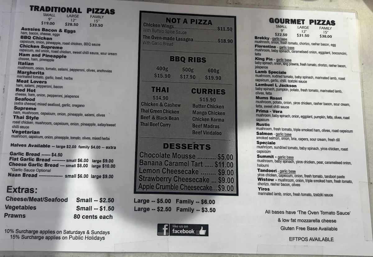 Menu, The Oven @ Goolwa