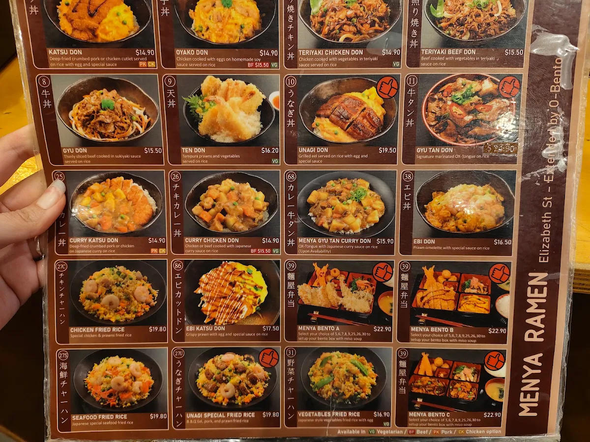 Menu, Menya Ramen Elizabeth