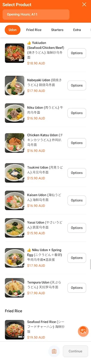 Menu, Menya Ramen Elizabeth