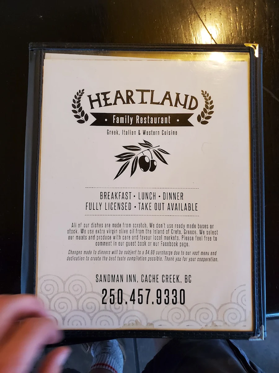 Menu, Heartland Restaurant