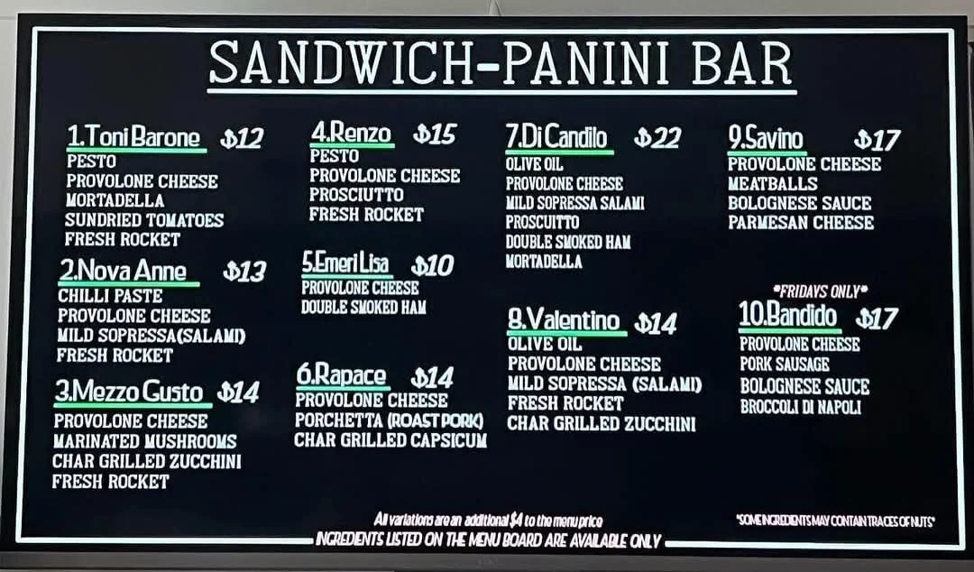 Menu, Nonna Lisa's Deli and Panini