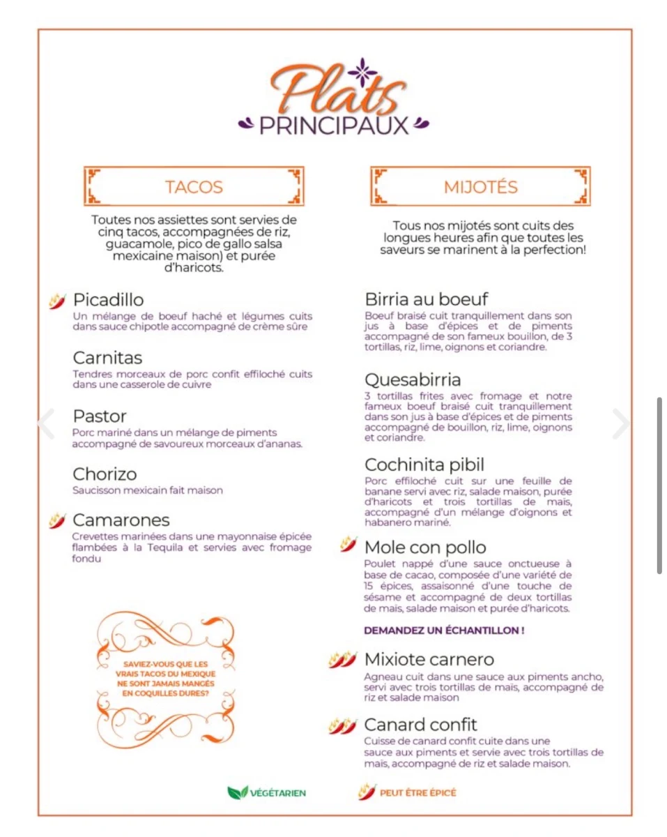 Menu, Restaurant Agave - Saint-Jean-sur-Richelieu