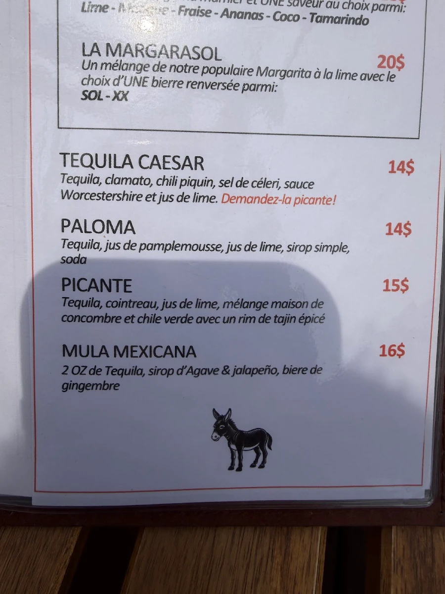 Menu, Restaurant Agave - Saint-Jean-sur-Richelieu