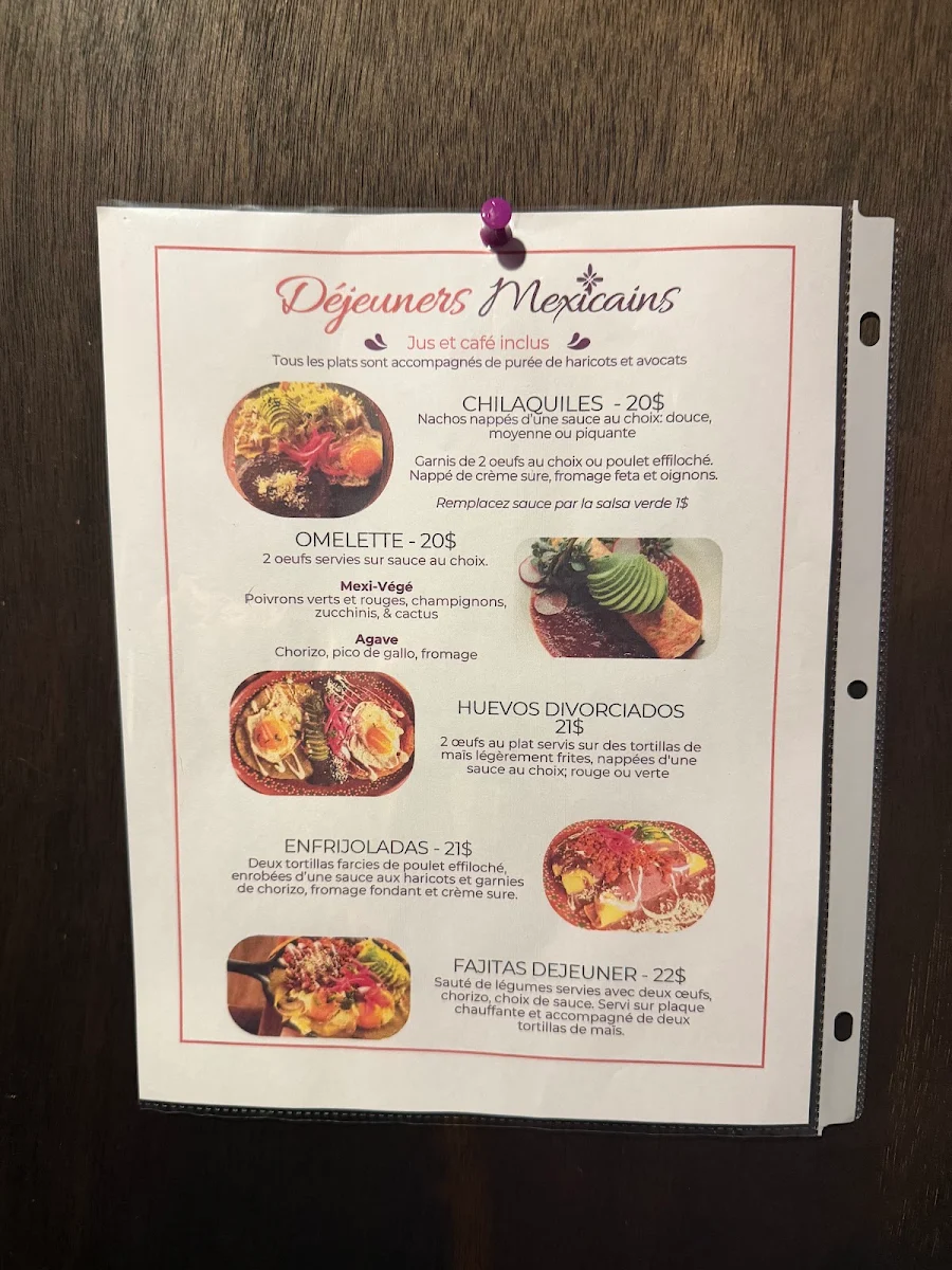 Menu, Restaurant Agave - Saint-Jean-sur-Richelieu