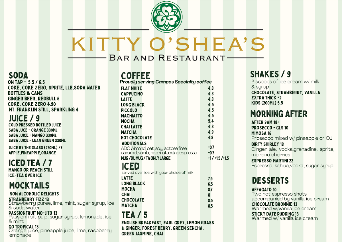 Menu, Kitty O’Sheas