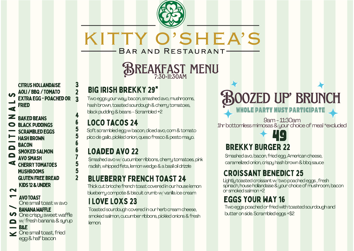 Menu, Kitty O’Sheas