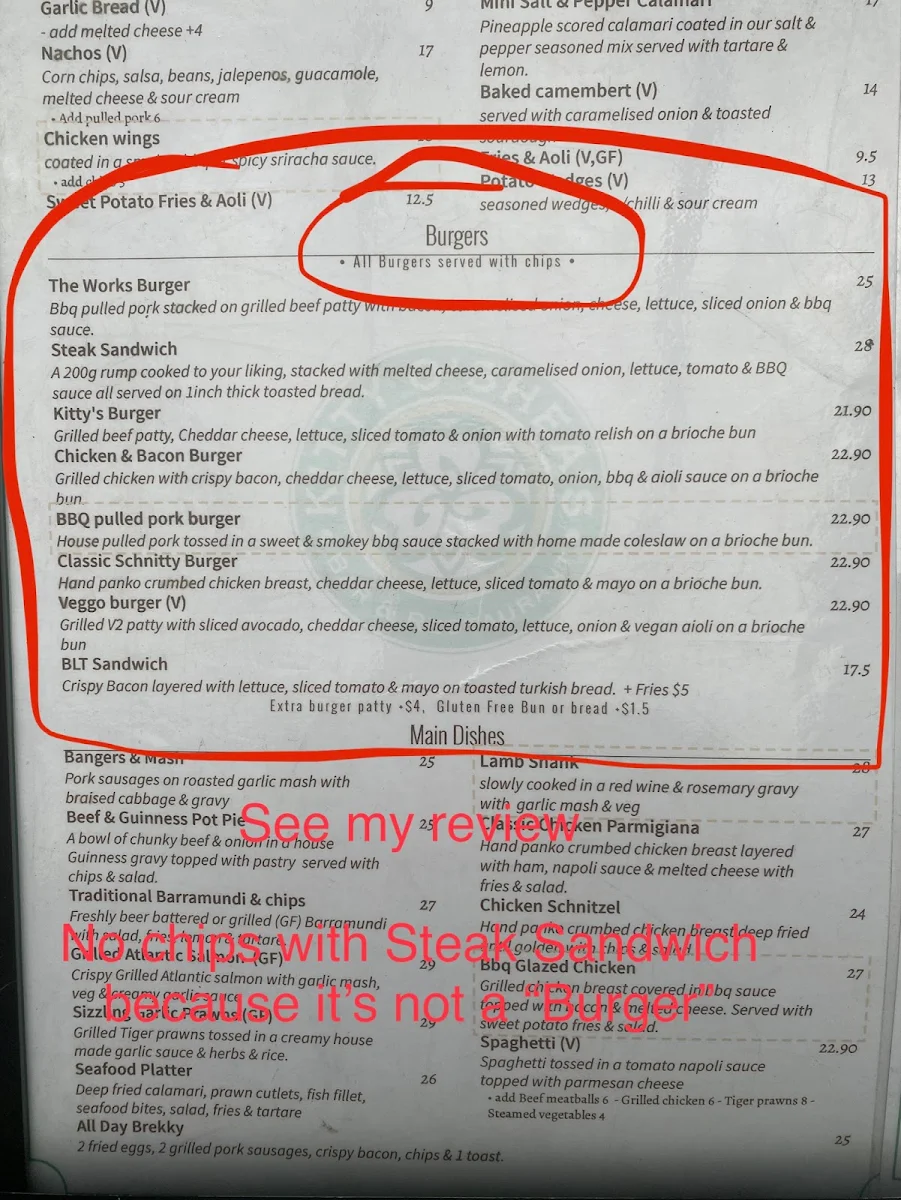 Menu, Kitty O’Sheas
