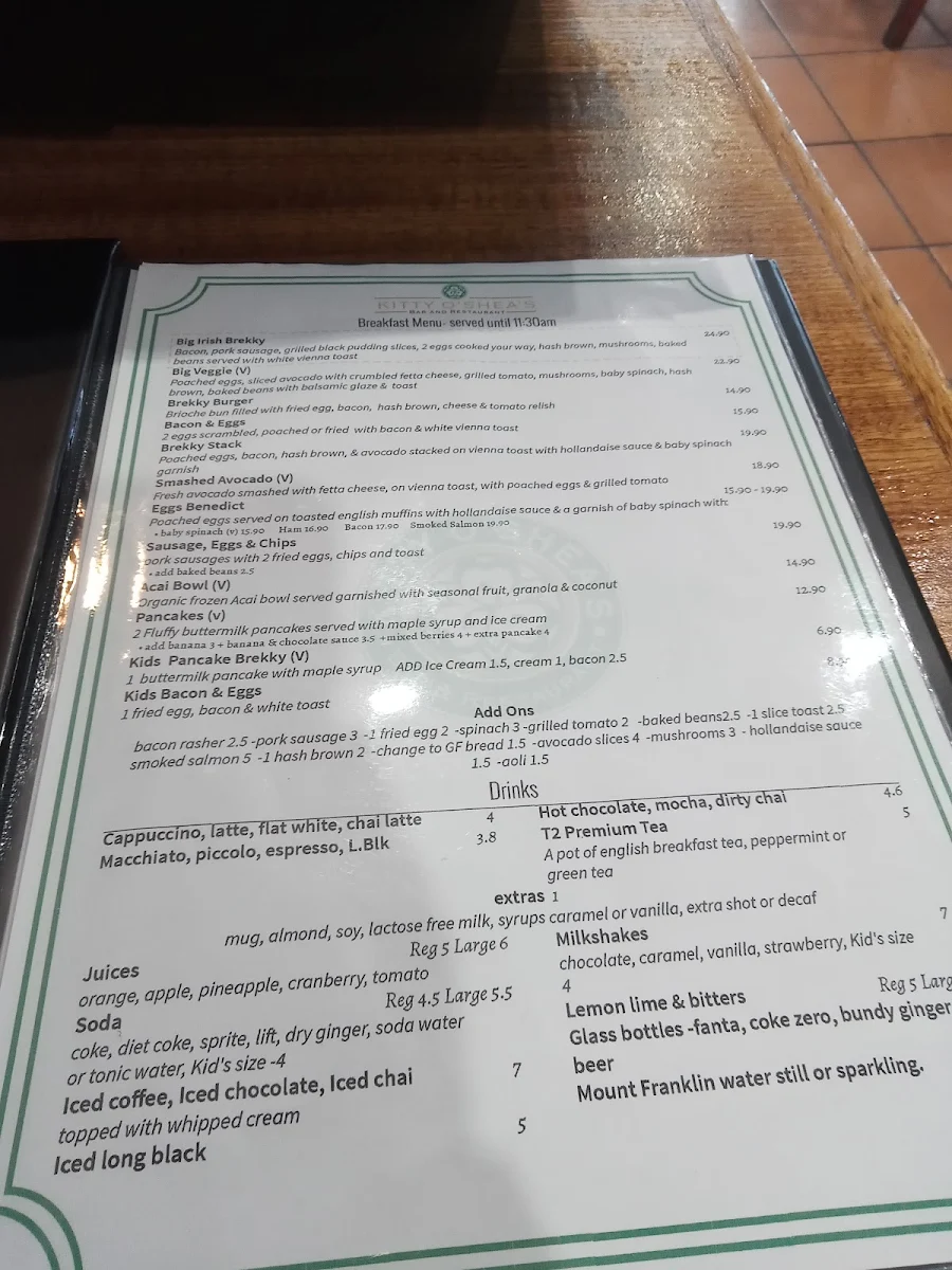 Menu, Kitty O’Sheas