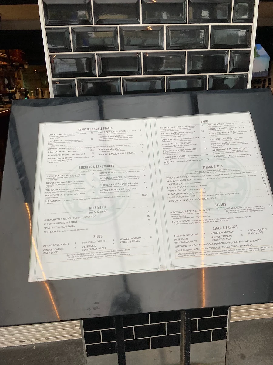 Menu, Kitty O’Sheas