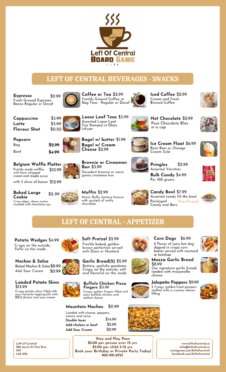 Menu, Left of Central | Board Game Cafe