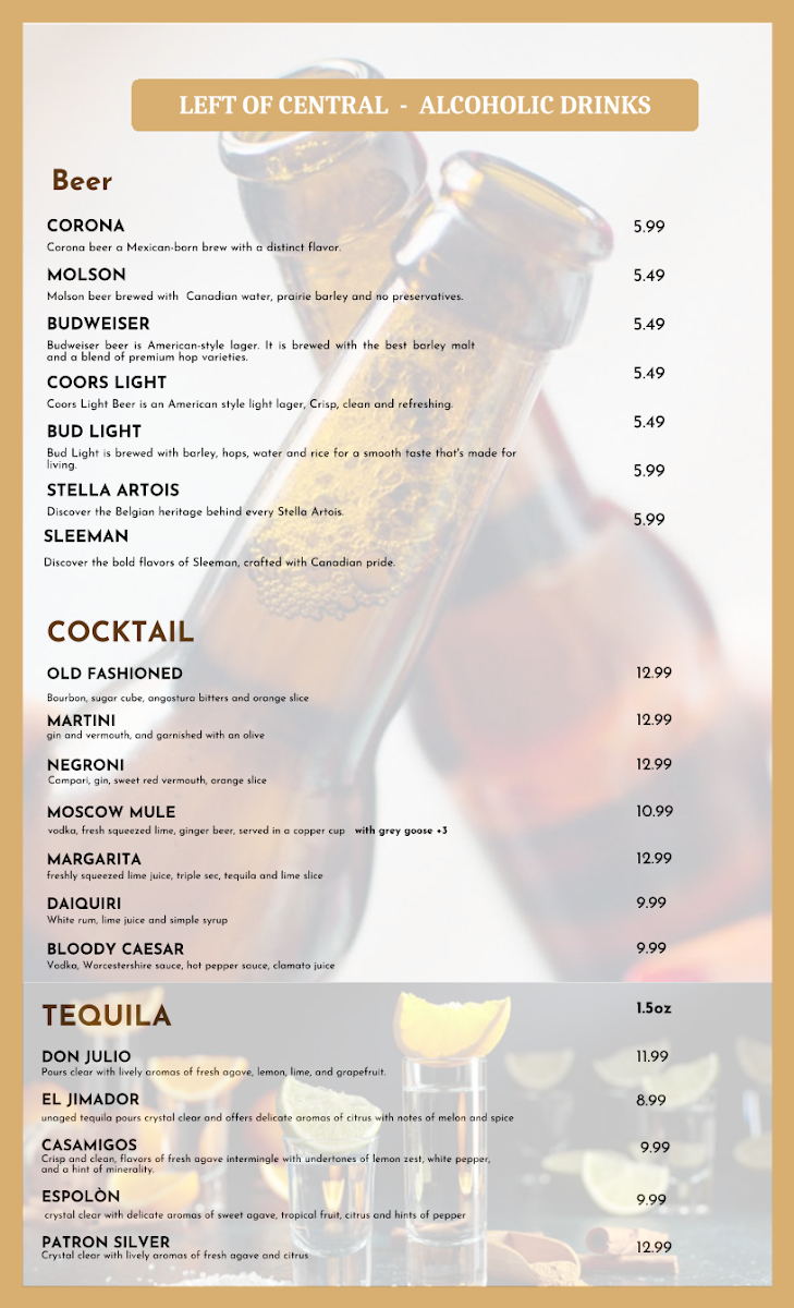 Menu, Left of Central | Board Game Cafe