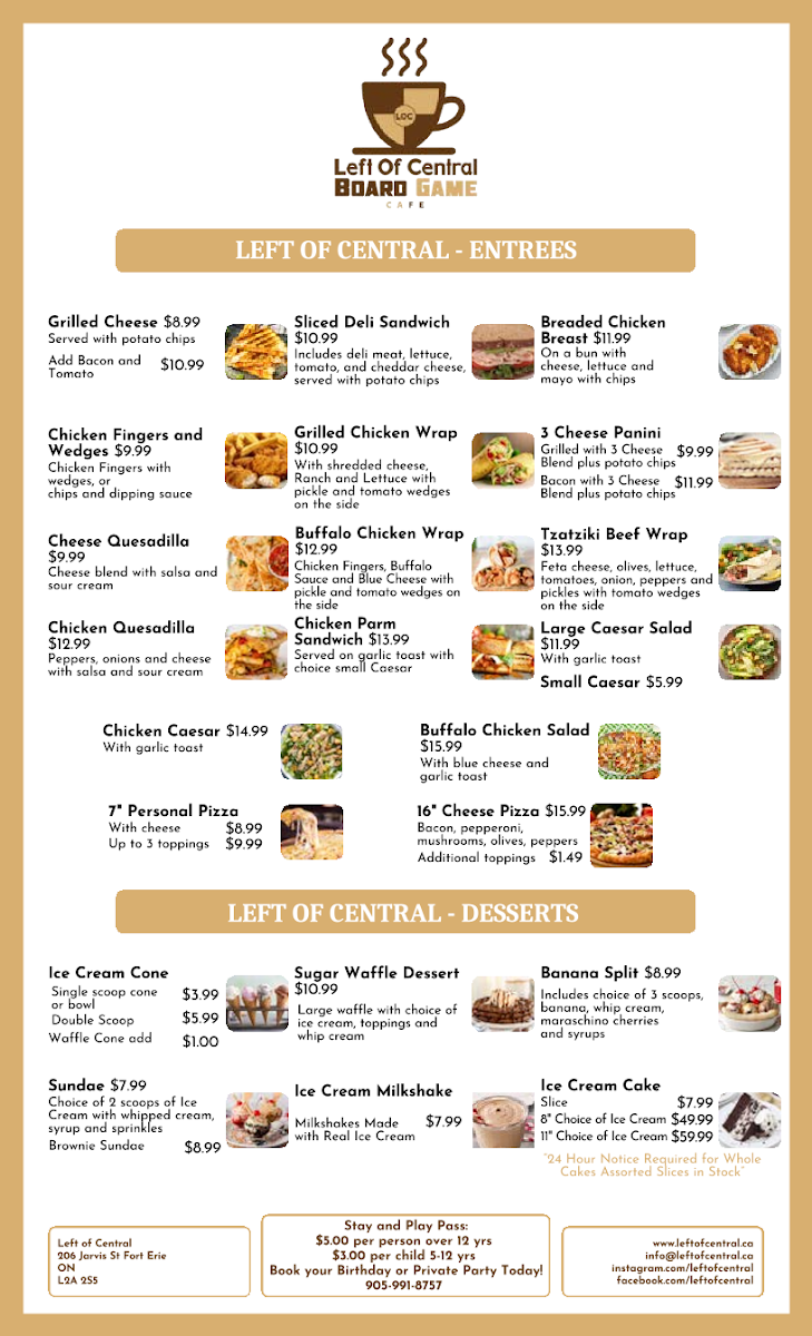 Menu, Left of Central | Board Game Cafe