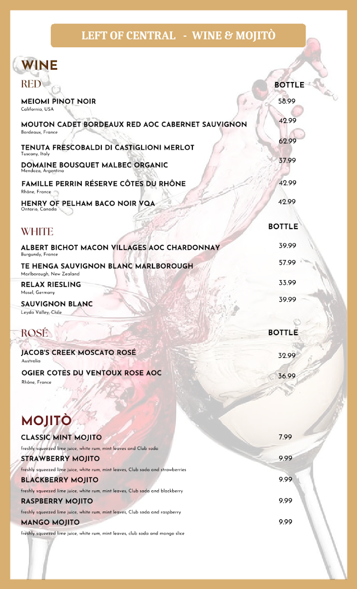 Menu, Left of Central | Board Game Cafe
