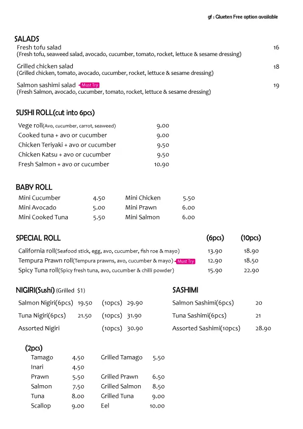 Menu, HOTARU Japanese Cafe & Restaurant (19 The Boulevarde)
