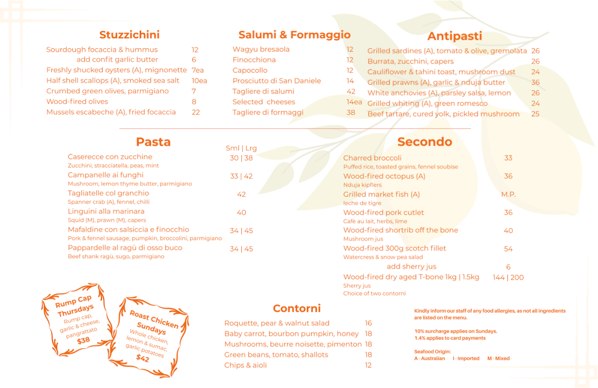 Menu, Tucci