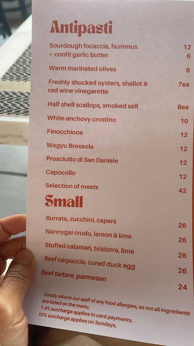Menu, Tucci