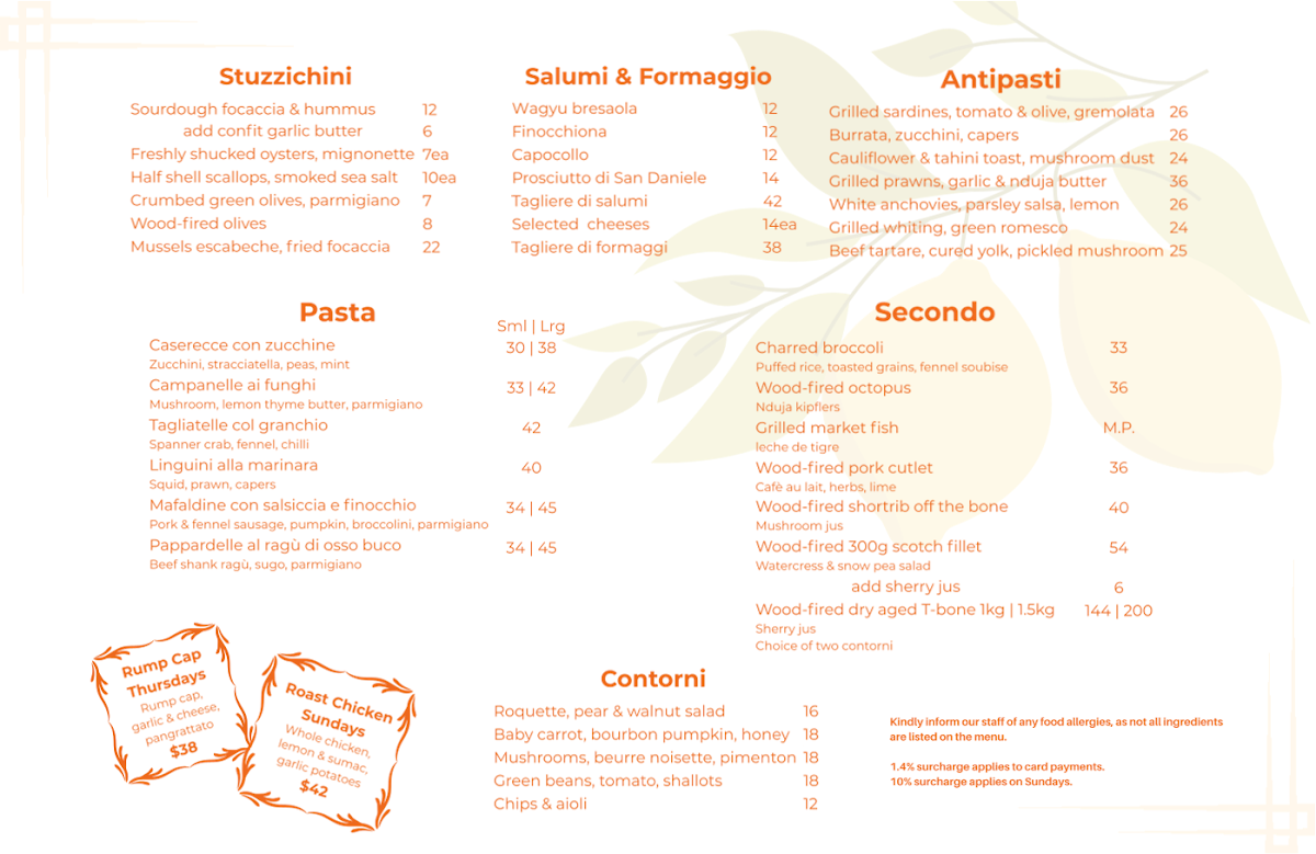 Menu, Tucci