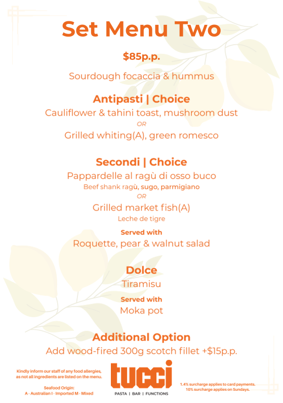 Menu, Tucci