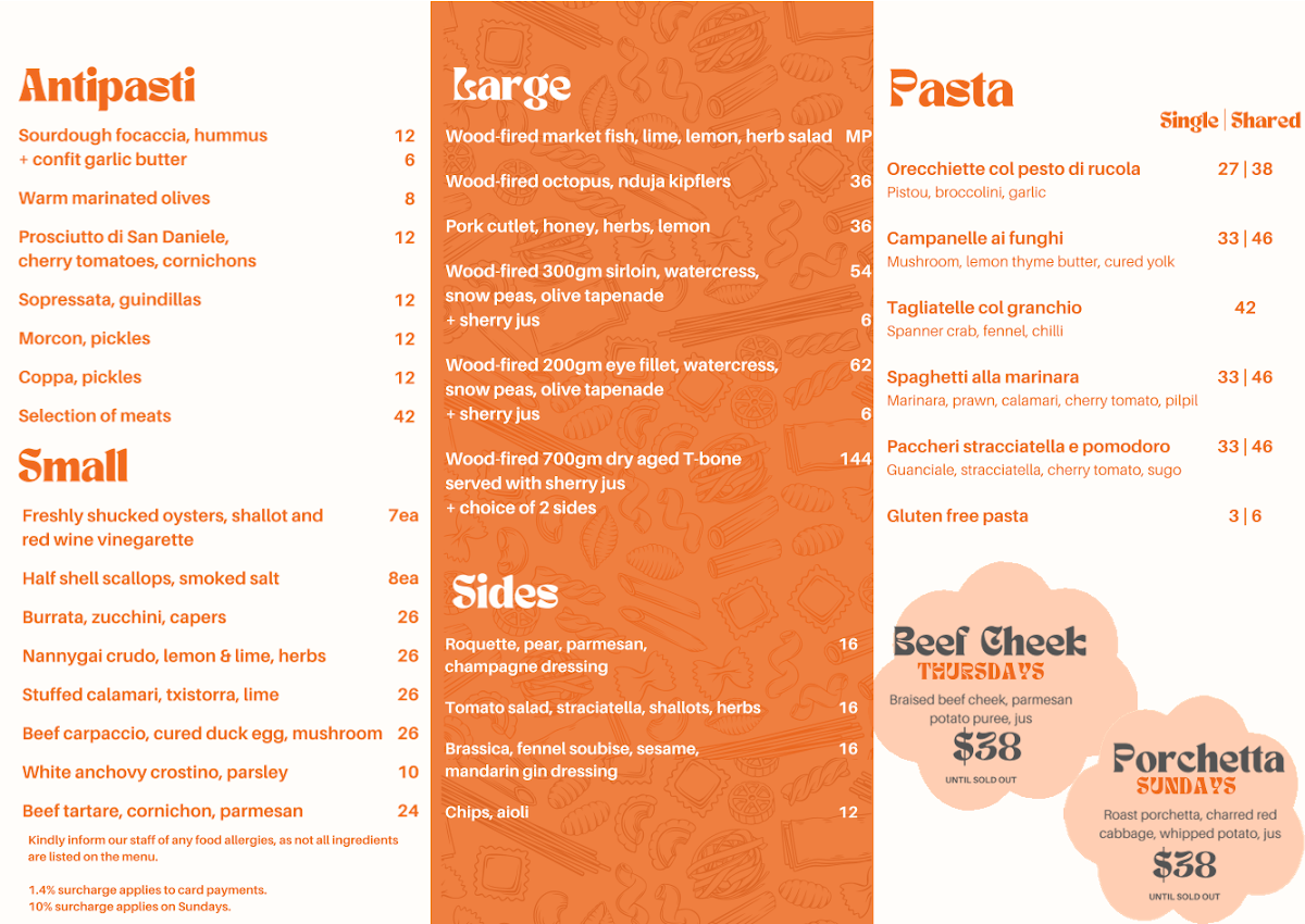 Menu, Tucci