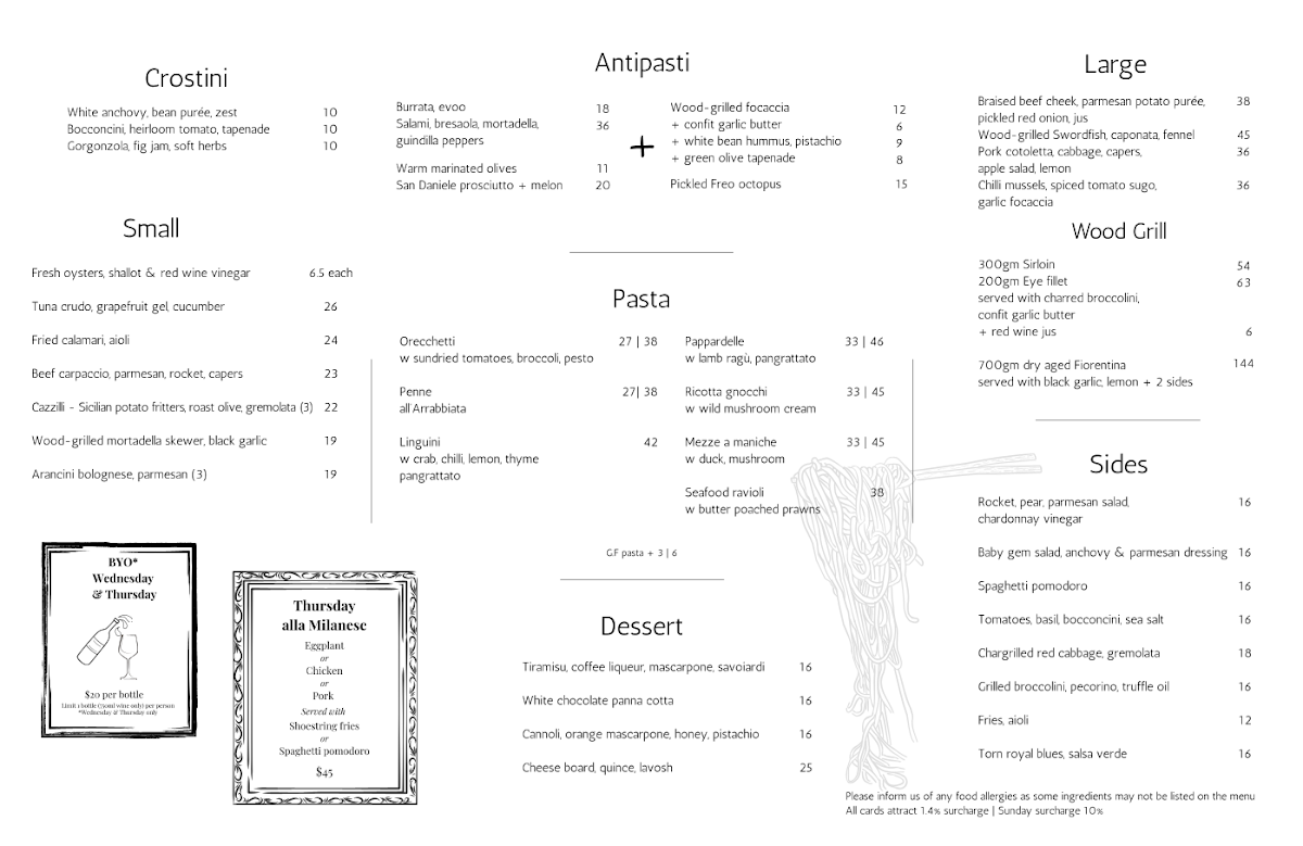 Menu, Tucci