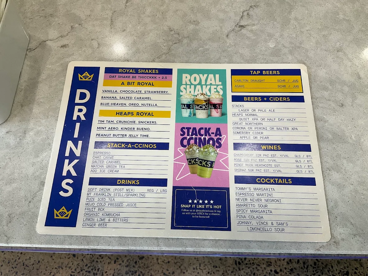 Menu, Royal Stacks Croydon