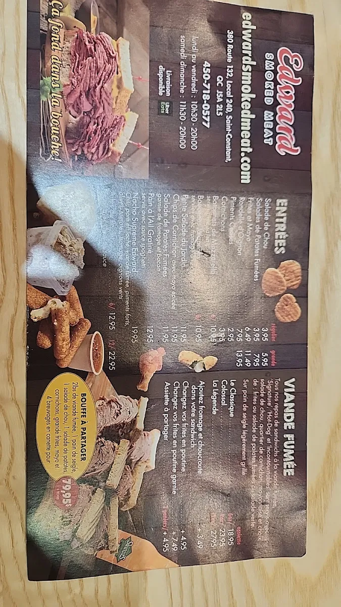 Menu, Edward Smoked Meat