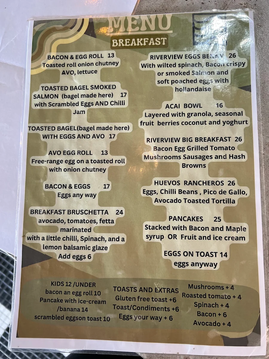 Menu, Riverview Cafe on Camden
