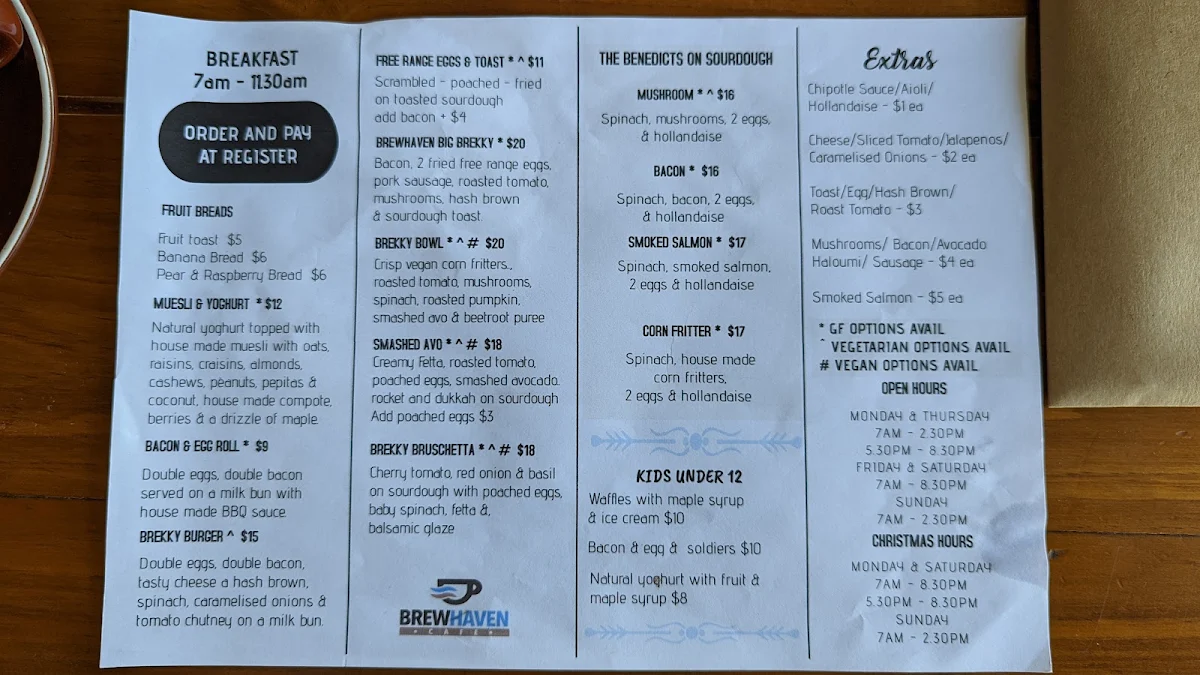 Menu, Riverview Cafe on Camden
