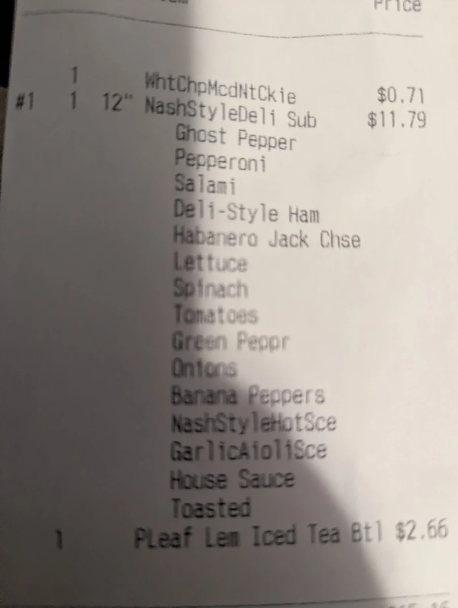 Menu, Subway