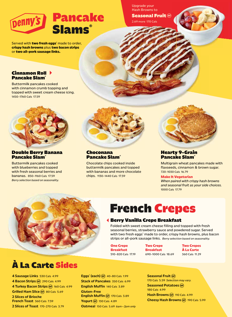 Menu, Denny's Delta Restaurant