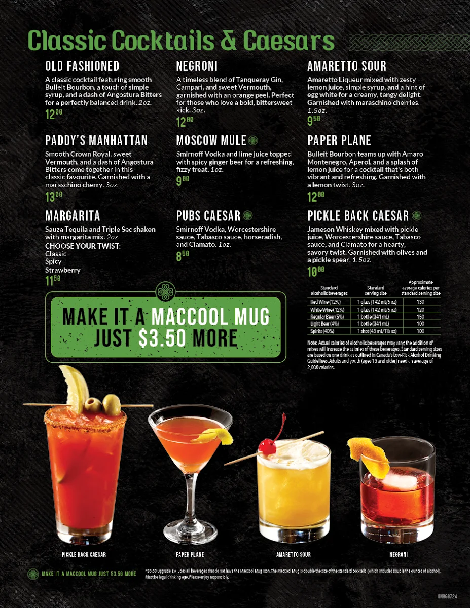 Menu, D'Arcy McGee's