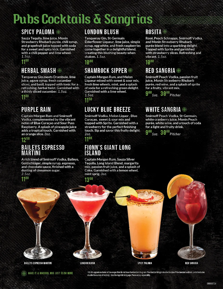 Menu, D'Arcy McGee's