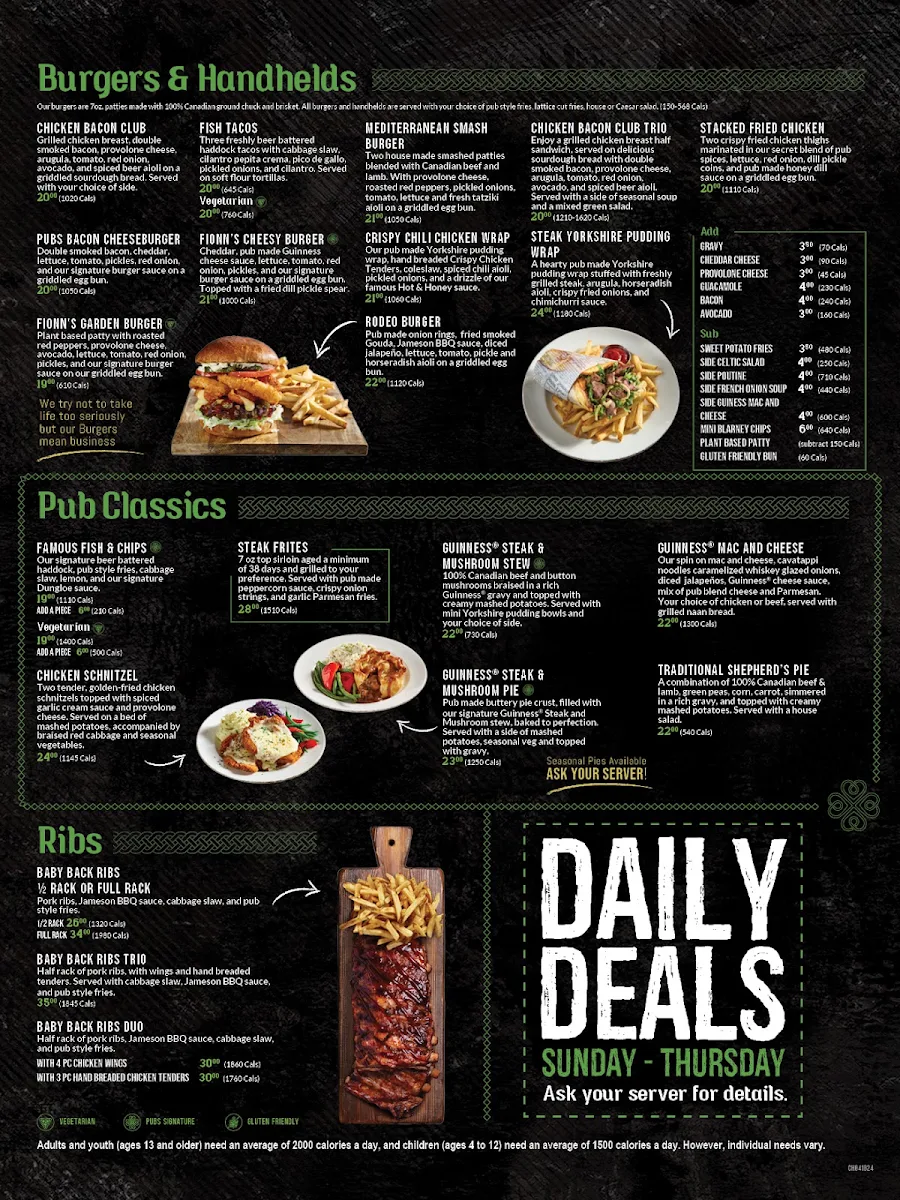 Menu, D'Arcy McGee's