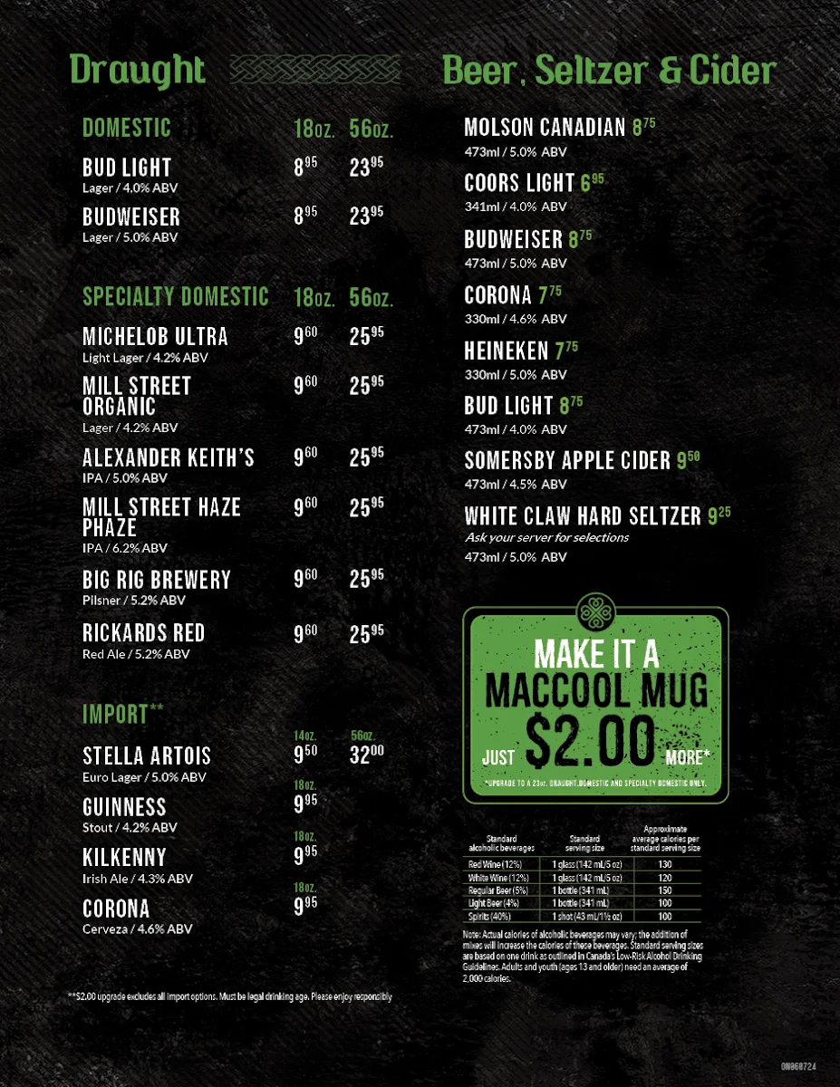 Menu, D'Arcy McGee's