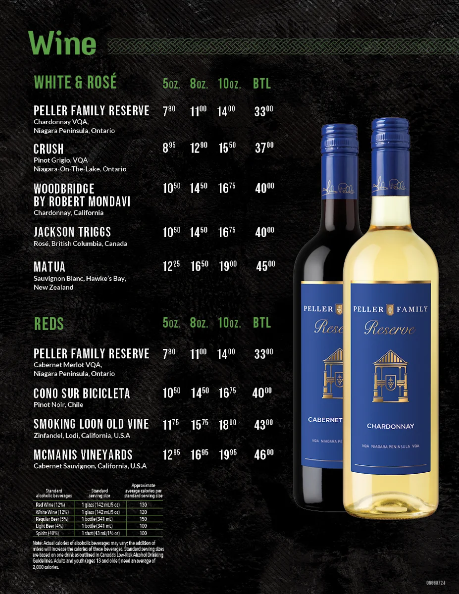 Menu, D'Arcy McGee's