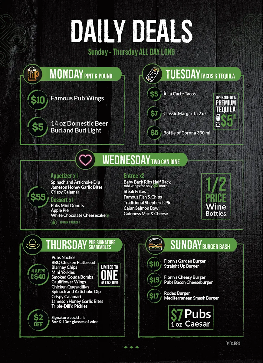 Menu, D'Arcy McGee's