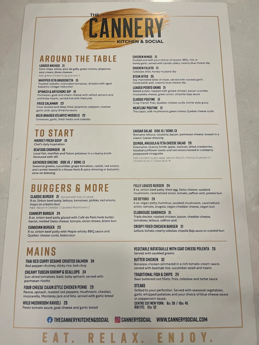 Menu, The Cannery Kitchen & Social