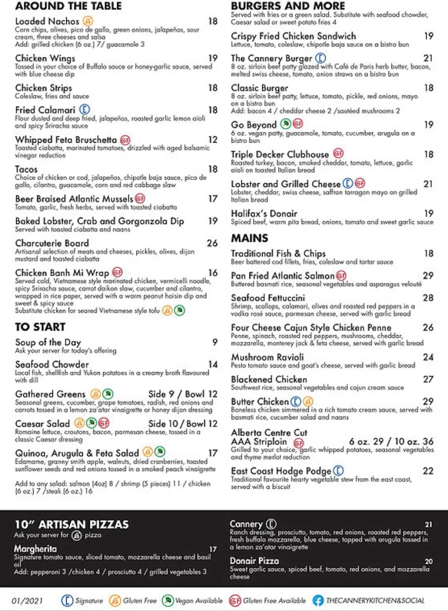 Menu, The Cannery Kitchen & Social