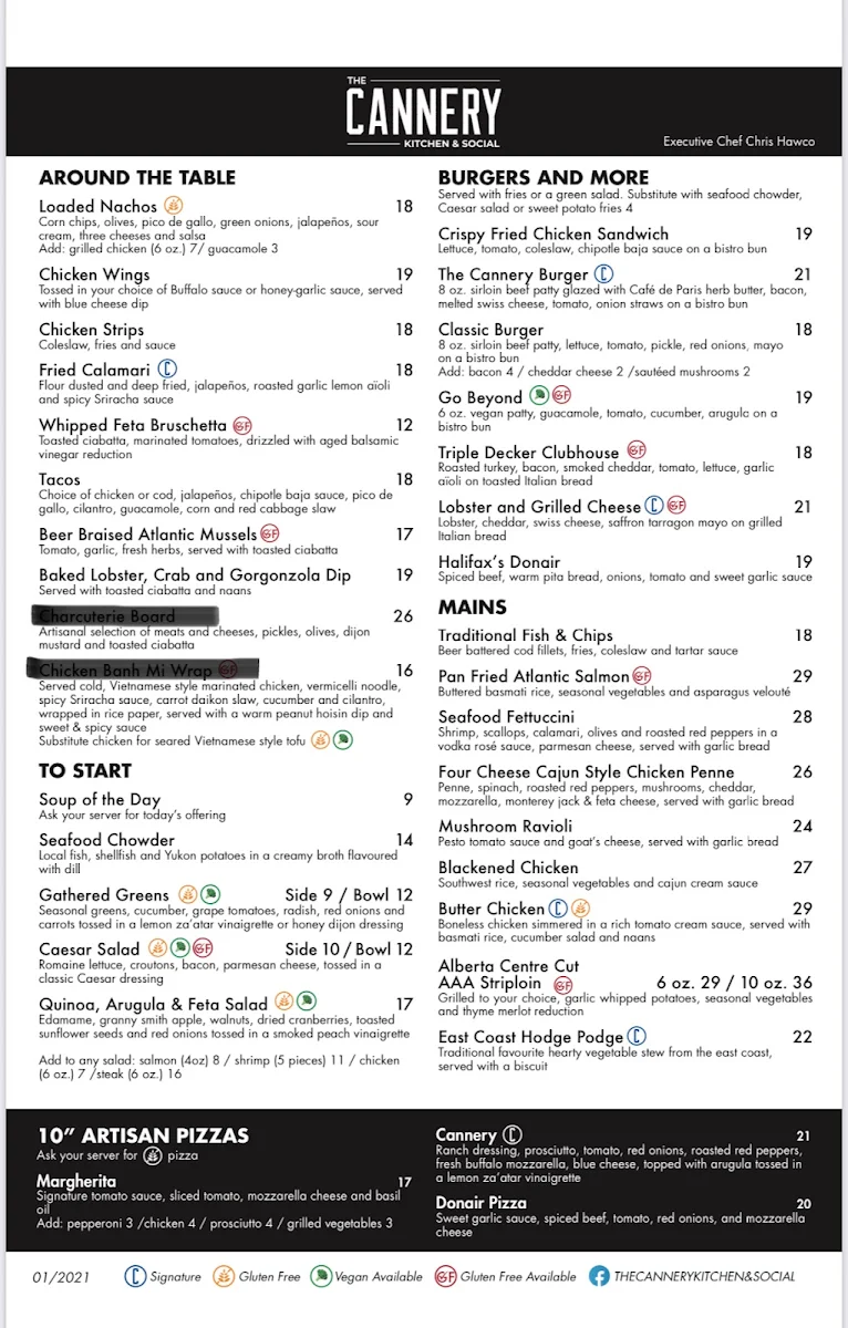 Menu, The Cannery Kitchen & Social