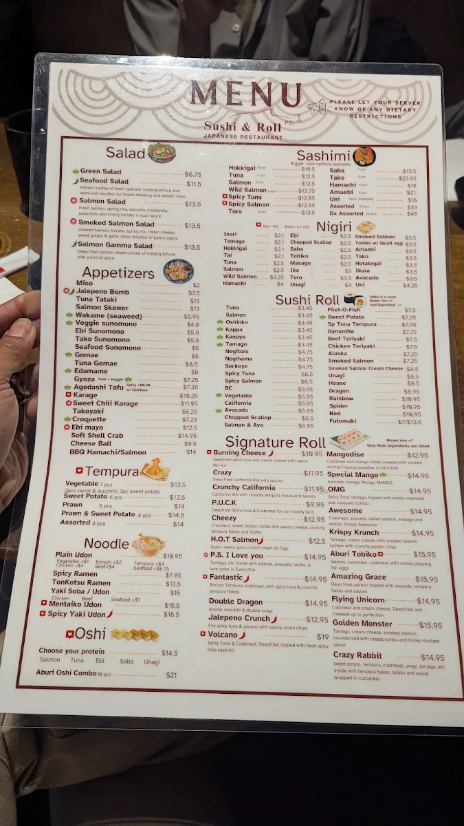Menu, Sushi & Roll