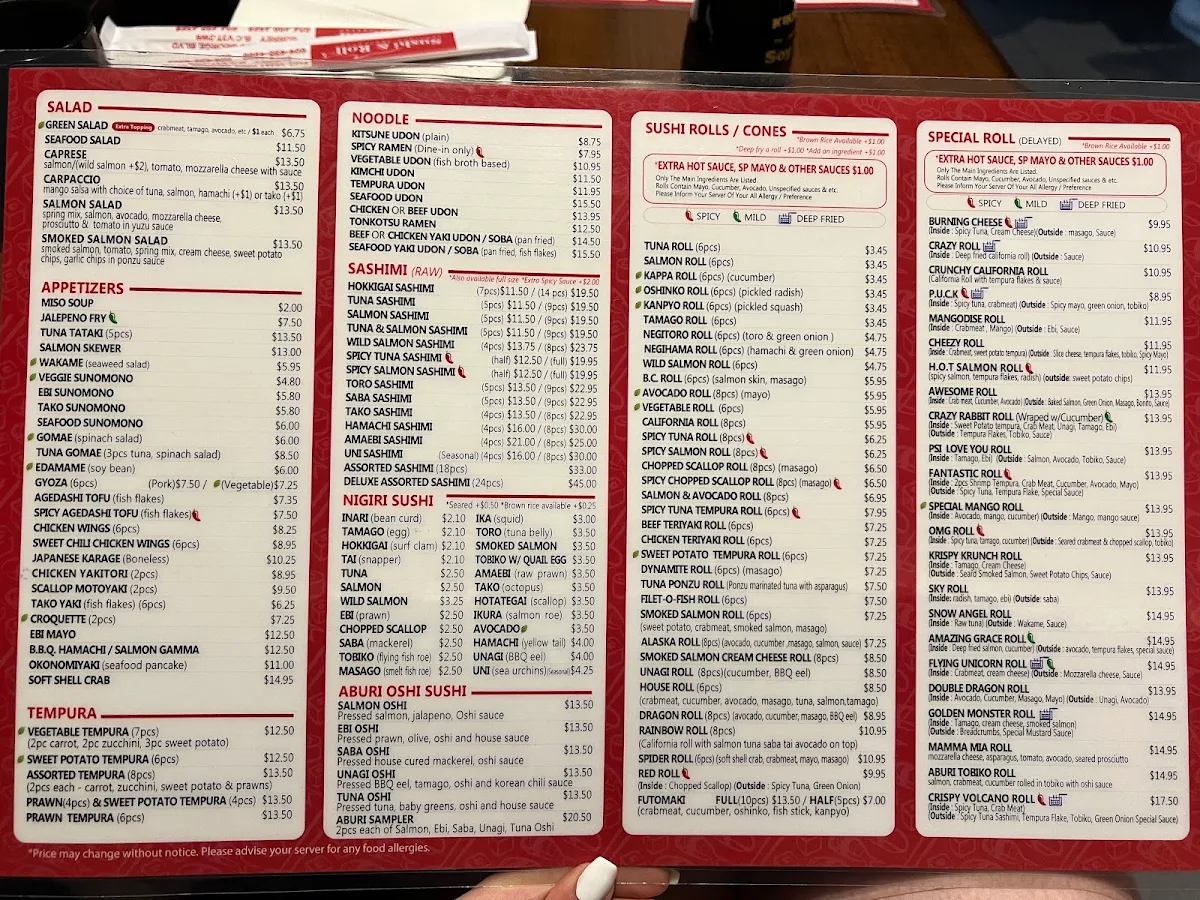 Menu, Sushi & Roll