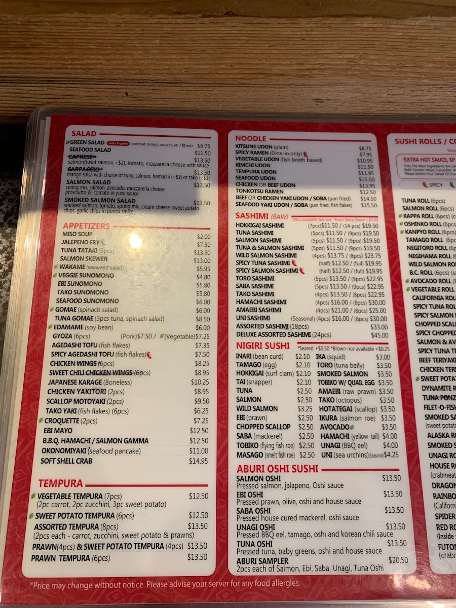 Menu, Sushi & Roll