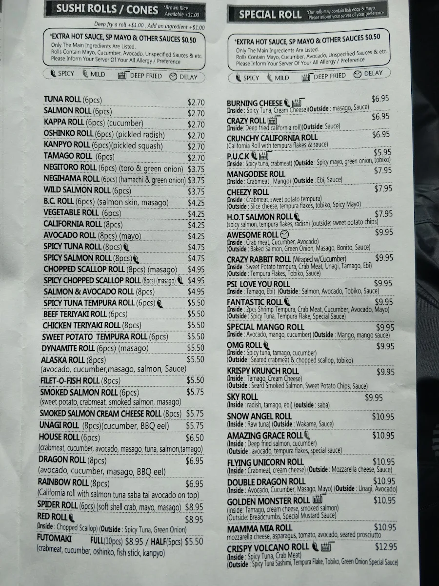 Menu, Sushi & Roll