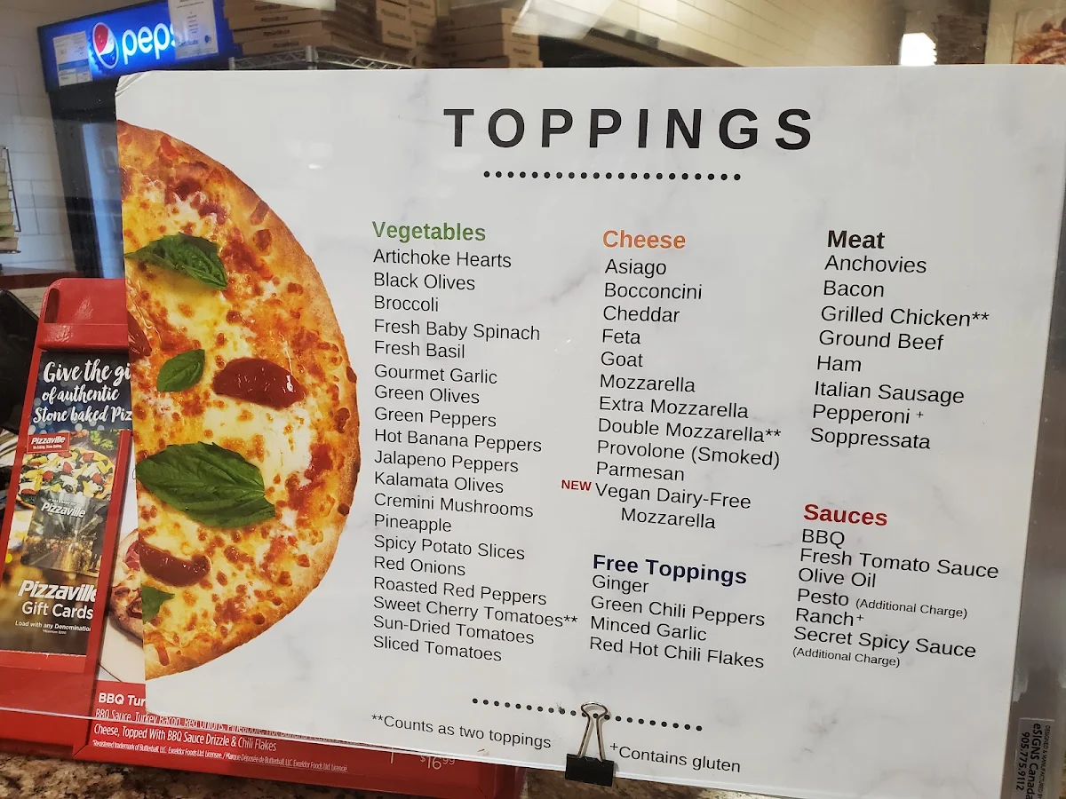 Menu, Pizzaville