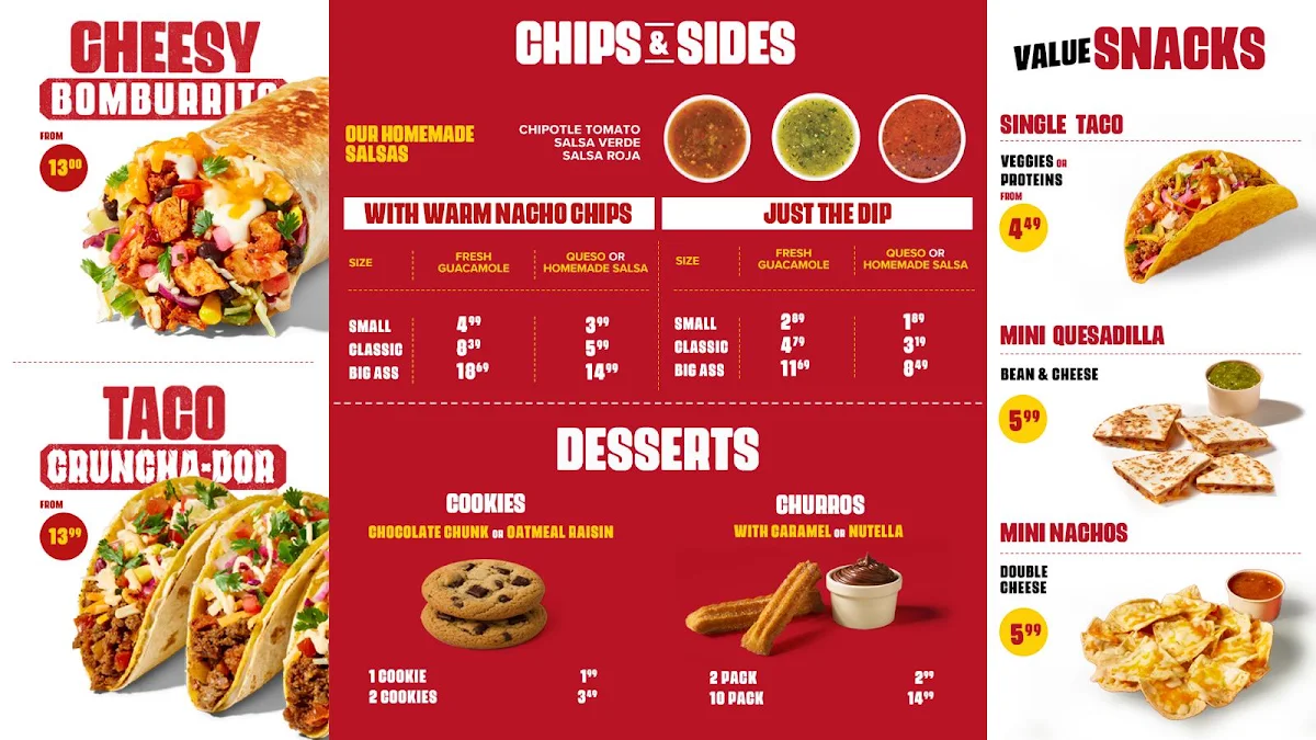 Menu, Quesada Burritos & Tacos